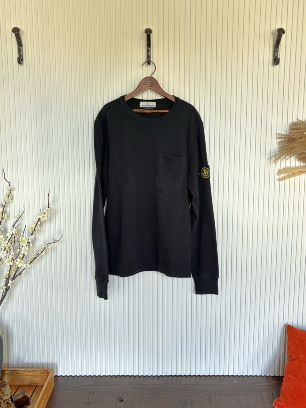 Stone Island Black Long-Sleeve Crew with Patch
